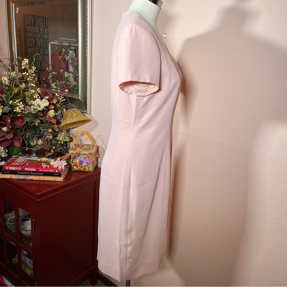 Vintage 1990 Liz Claiborne Pale Pink Sheath Dress Oversized Jacket Minimalist 8 - Picture 9 of 16